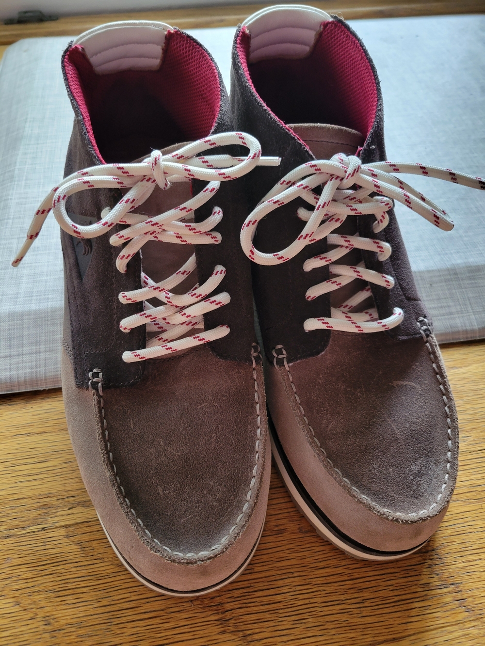 Le Coq Sportif Taupe Suede High-Top Sneakers with Red Lining